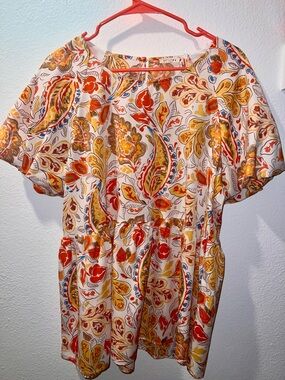 Jodifl Floral Babydoll Blouse Boho Flowy Top Size L
